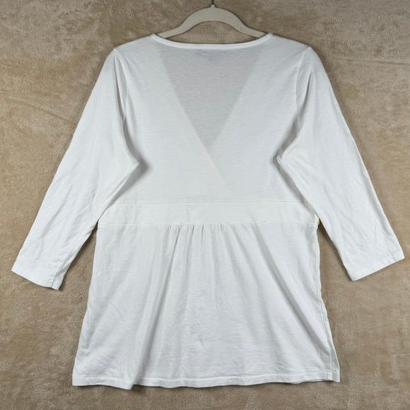 Boden‎ Women's White Floral Trim 3/4 Sleeve V Neck Top Casual Vibrant Size 16 - Picture 2 of 7